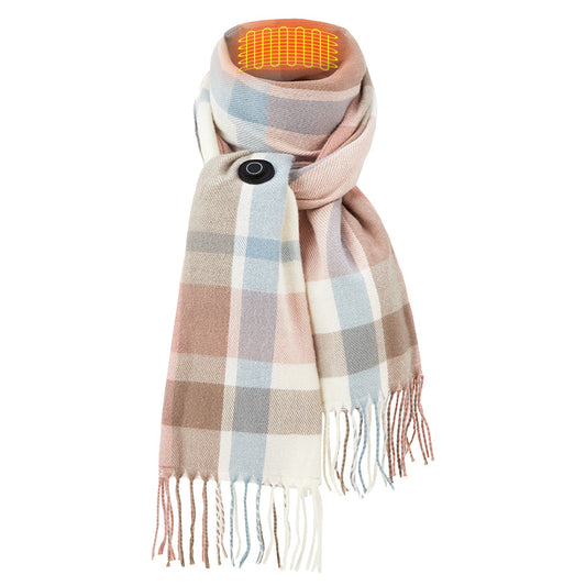 Women's Rechargeable Heated Scarf with 5000mAh Battery β Pink Plaid Design