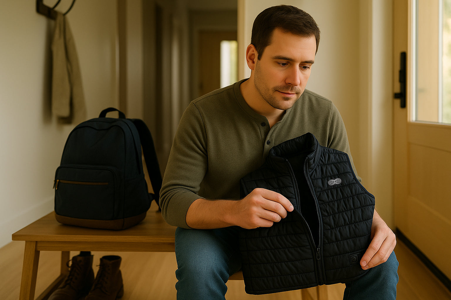 Man holding a heated vest
