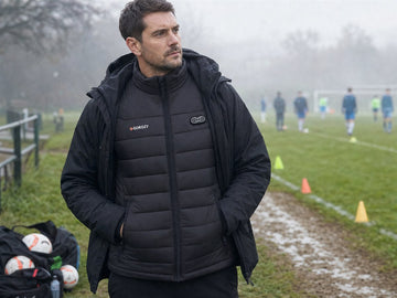 GPT Image 2.0 reference-generated UK football sideline scene with a GOKOZY heated gilet