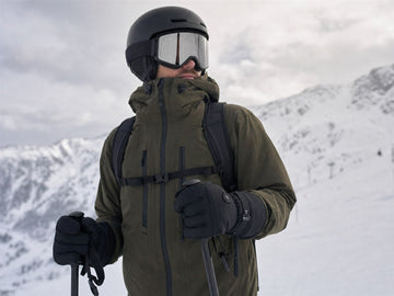 GPT Image 2 reference-generated skier wearing GOKOZY heated ski gloves on a winter day