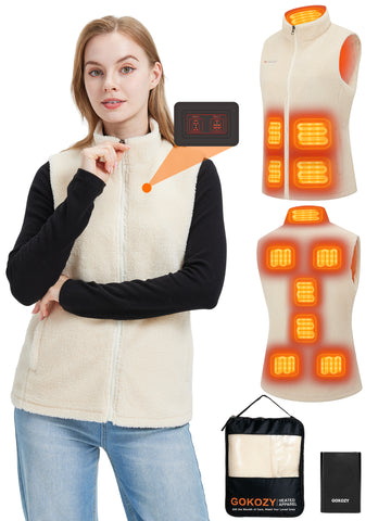Fleece Heated Vest for Women with 7.4V 10000mAh Battery – 11 Heating Zones, Sherpa Electric Warm Vest for Autumn & Winter