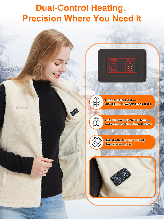 Fleece Heated Vest for Women with 7.4V 10000mAh Battery – 11 Heating Zones, Sherpa Electric Warm Vest for Autumn & Winter