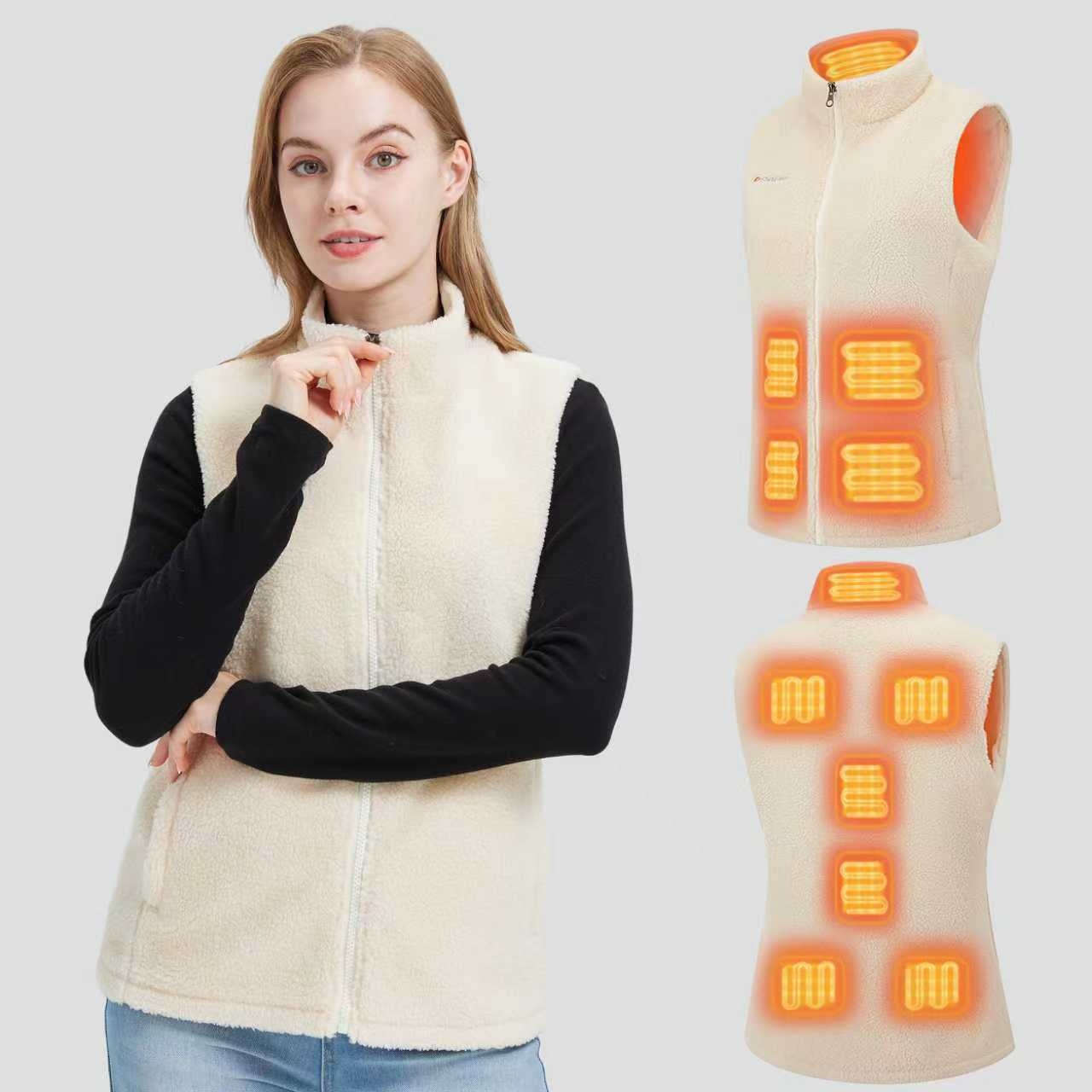 Fleece Heated Vest for Women with 7.4V 10000mAh Battery – 11 Heating Zones, Sherpa Electric Warm Vest for Autumn & Winter